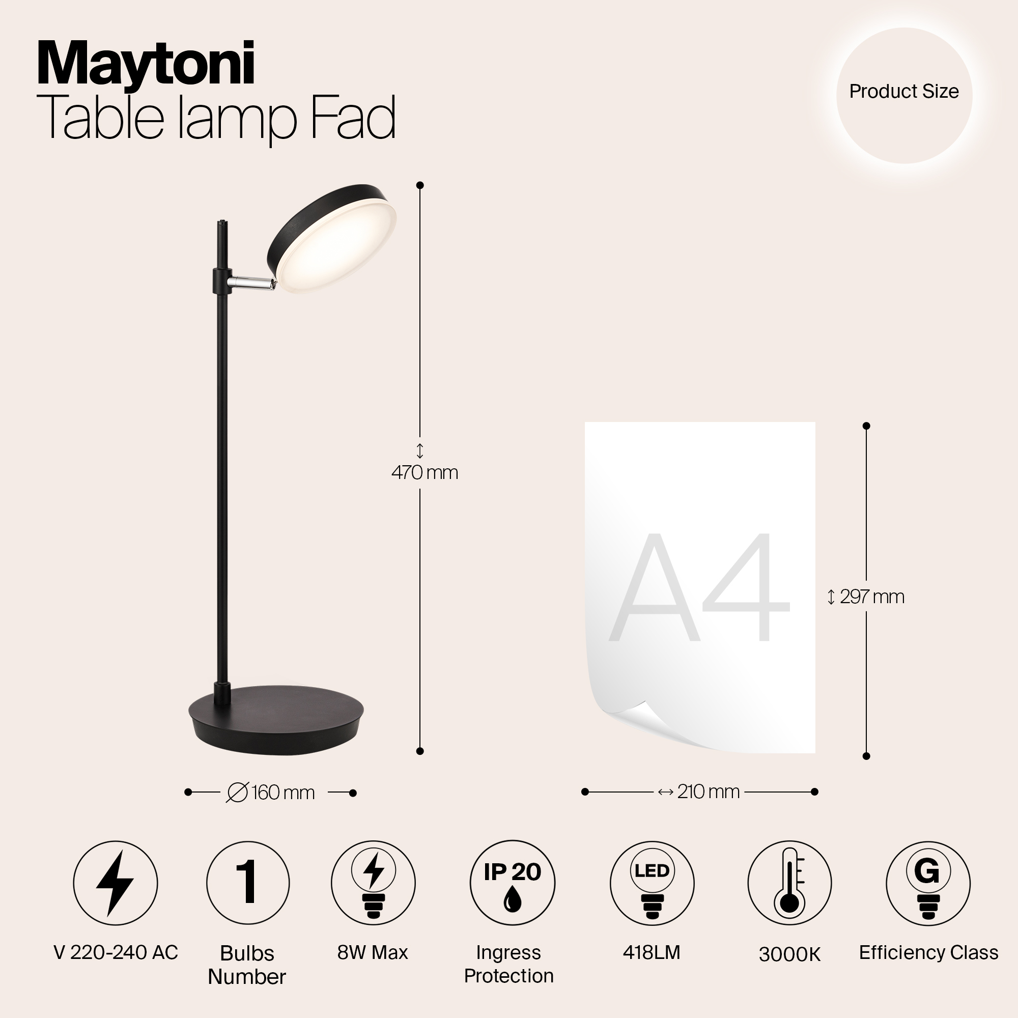 Картинка Настольная лампа Maytoni Fad MOD070TL-L8B3K