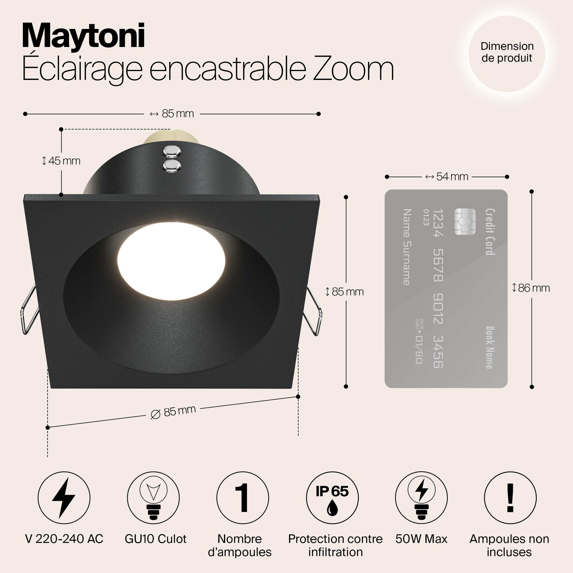 Картинка Встраиваемый светильник Maytoni Zoom DL033-2-01B