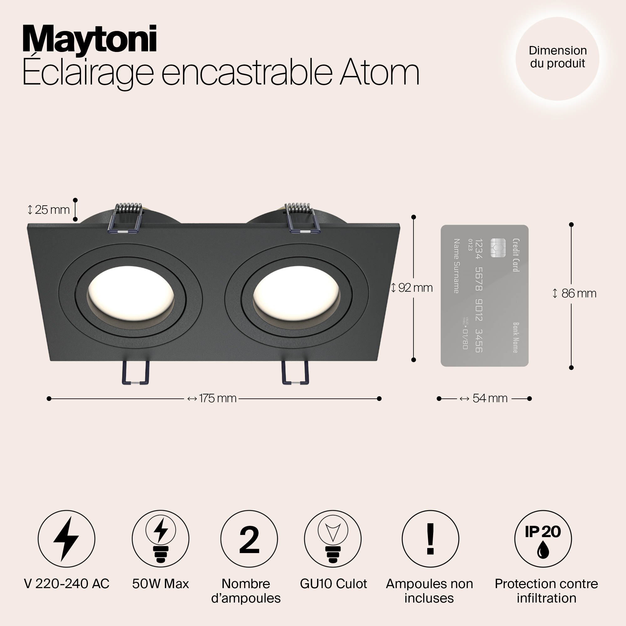 Картинка Встраиваемый светильник Maytoni Atom DL024-2-02B